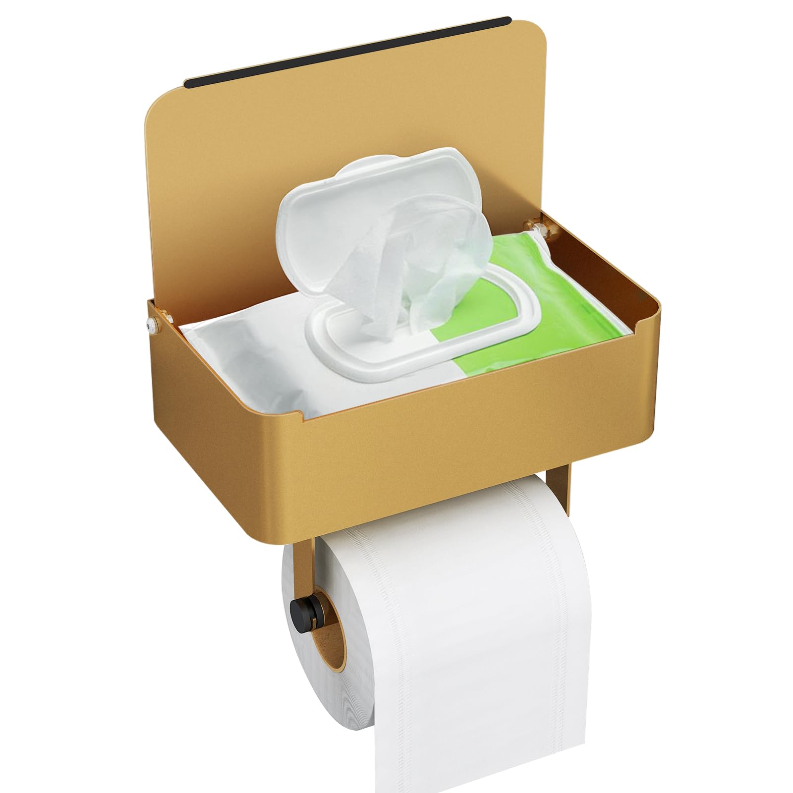 Toilettenpapierhalter mit Feuchttücherbox, Gypie Toilettenpapierhalter Ohne Bohren, Klopapierhalter Gold, 304 Edelstahl Klorollenhalter, Wc Papier Halterung für Badezimmer, Selbstklebend or Bohren
