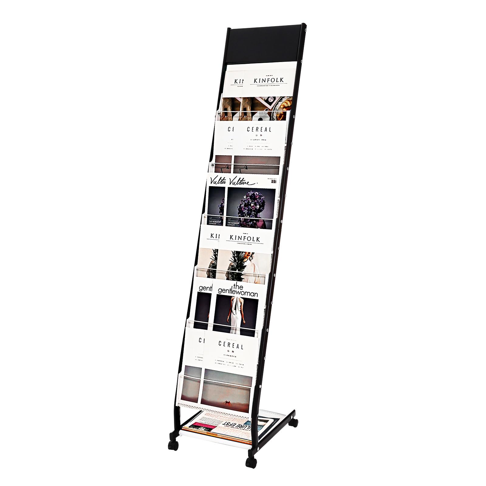 patikil detachable magazine display racks floor standing 6 layers brochure stand catalog literature holder with 4 wheels for hotel, exhibition, office