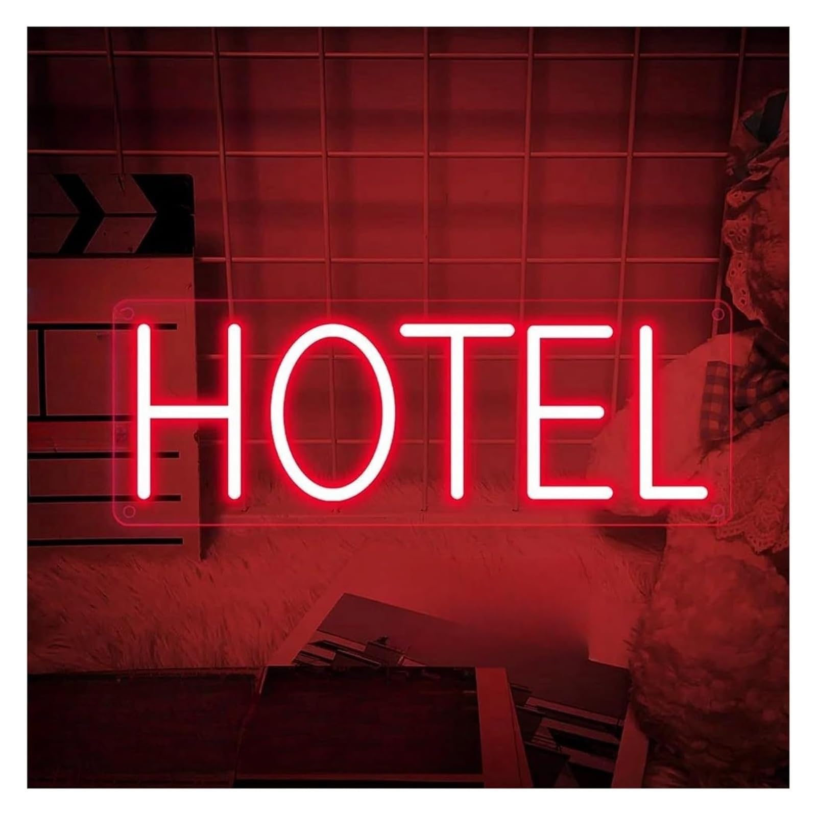 Panel neonowy z napisem neonowym do hotelu, dekoracji ściennej, firmy, zasilany światłem otwartym (40 cm x 14 cm)