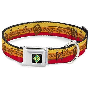 Buckle-Down Dog Collar Seatbelt Buckle Scooby Doo Script Sd Icon Stripe Yellow Orange Red Brown 18 to 32 Inches 1.5 Inch Wide