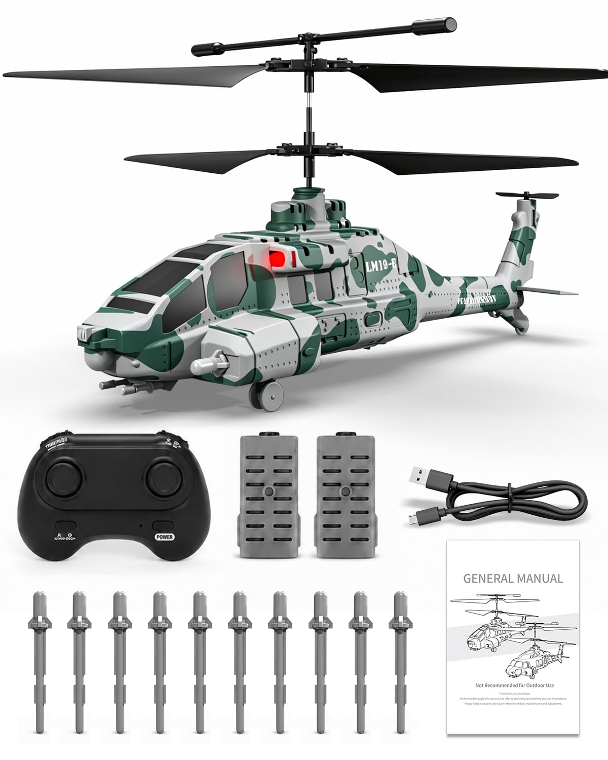 Photo 1 of LMRC RC Helicopter with 10 Missiles, 2.4GHz LM19-F Army Remote Control Helicopter, Military Helicopter for Kids, LED Lights, Altitude Hold, One-Key Take Off, Indoor Friendly