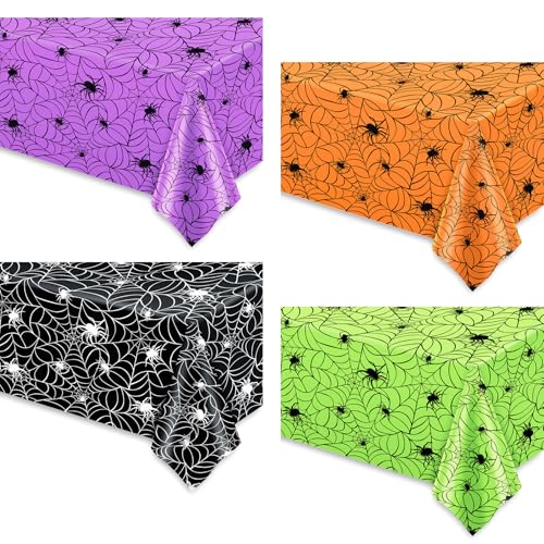 Whaline 8 Pcs Halloween Plastic Tablecloths Colored Spider Web Di...