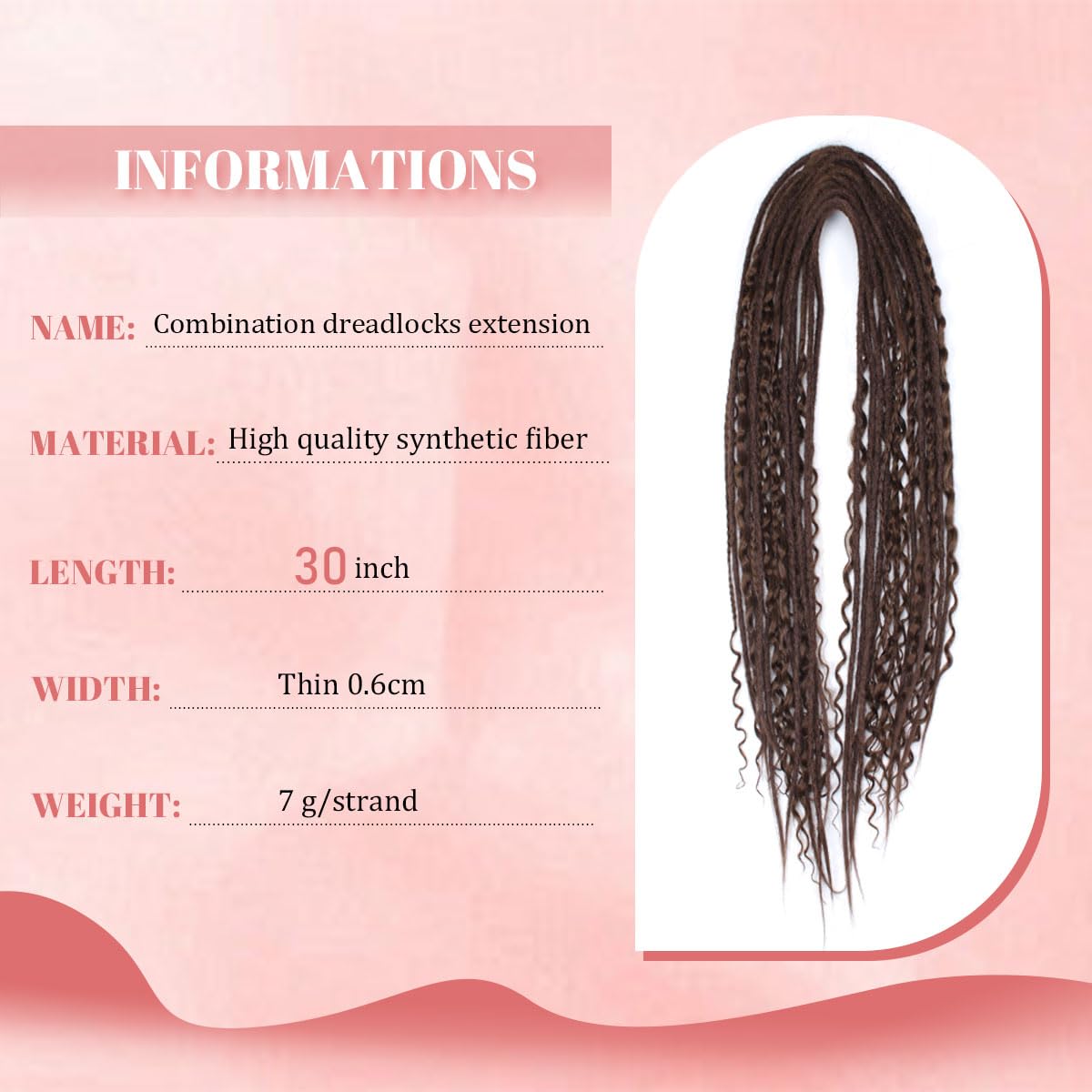 Quiduis - Juego completo de extensiones de rastas de 76 cm, 20 hebras de rastas, 2 en 1, extensiones sintéticas mixtas, color chocolate, rectas, bohemias, de doble extremo, estilo hippie para mujer