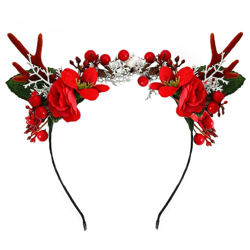 Cerchietto Natalizio Con Corna Di Renna E Fiori Di Pino, 2 Stili Diversi, Accessorio Per Foto Di Natale Per Donna