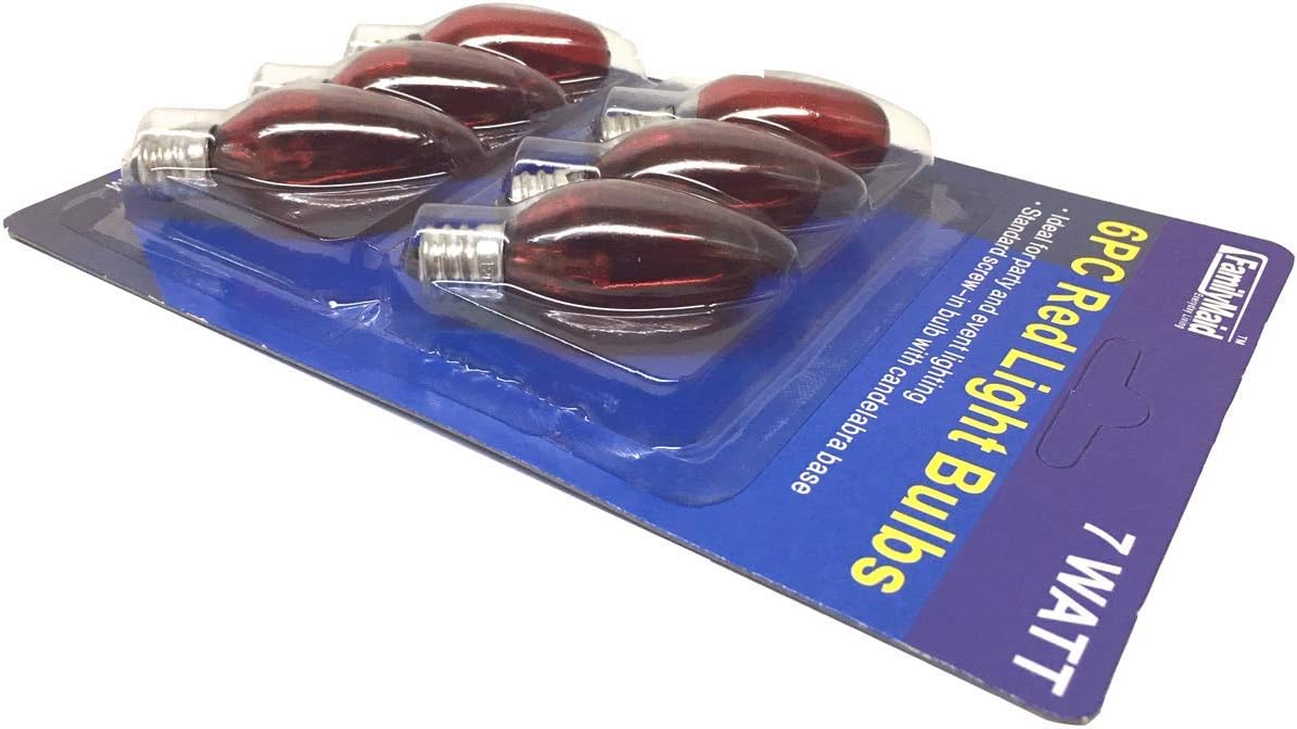 Red Night Light Bulb Replacement Bulbs 7W 120V - 6PC