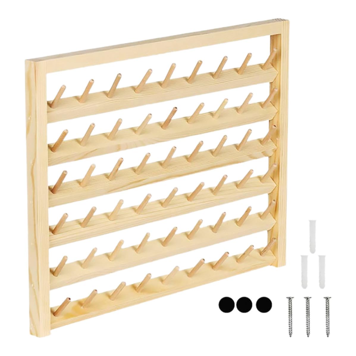 Porta Rocchetti in Legno 54 Assi, Facile da Usare e Installare, Supporto da Parete per Organizzare Filo da Cucire e Accessori per Cucito