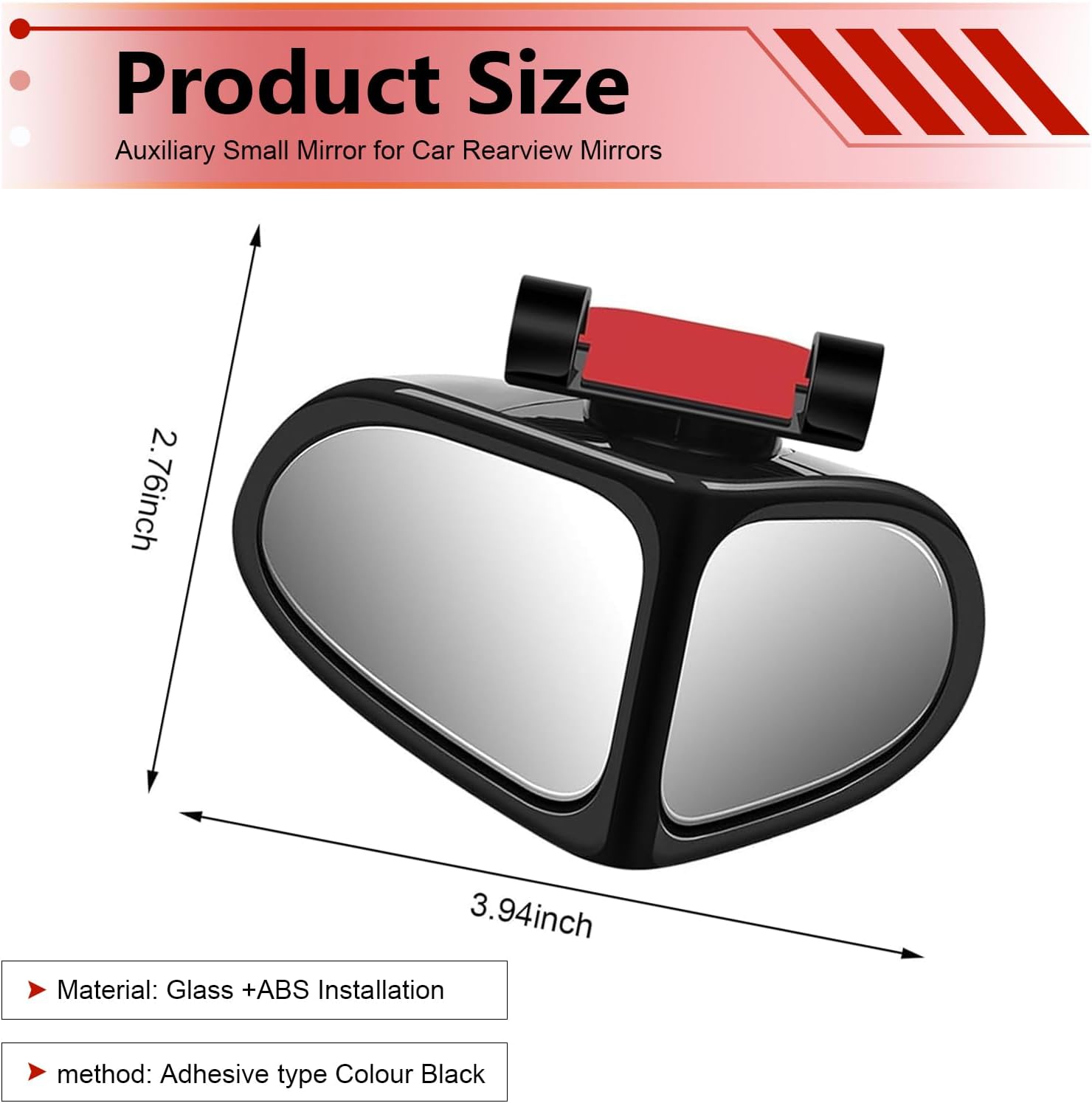 2 PCS Car Blind Spot Mirror, Double-sided 360 Degrees Adjustable Rear View Mirror, HD Wide Angle Reversing Auxiliary Glass, Self-adhesive Specular Accessory for Most Cars (Black)
