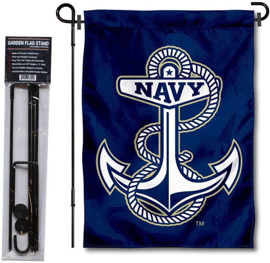 College Flags & Banners Co. US Navy Anchor Garden Flag and USA Flag Stand Pole Holder Set