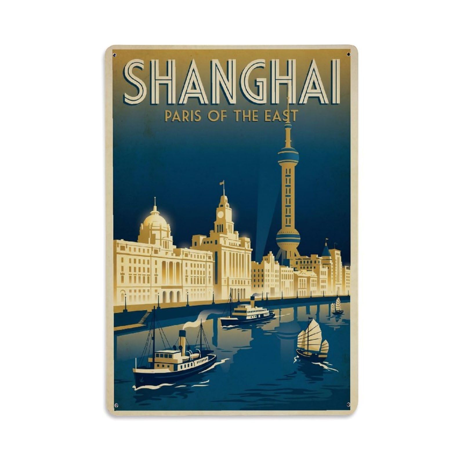 Huiyhb 8X12inch(20X30cm) China Shanghai Vintage Travel Metal Tin Sign