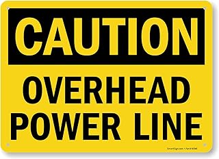SmartSign 10 x 14 inch “Caution - Overhead Power Line†OSHA Sign, Digitally Printed, 55 mil HDPE Plastic, Black and Yellow