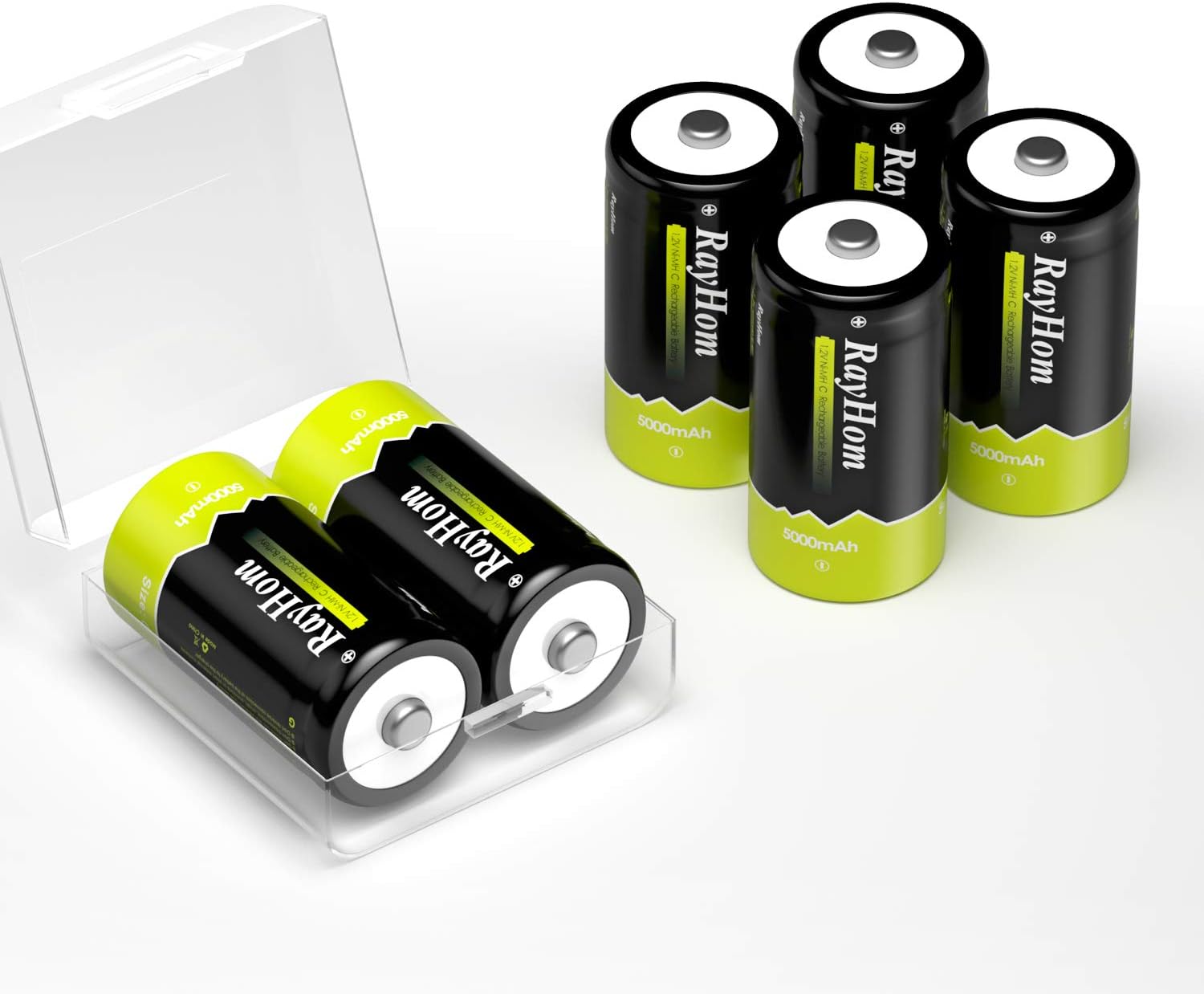 Rechargeable C Batteries 6Pack - 1.2V 5000mAh Ni-MH High Capacity C Size Battery with Box (6 Pack)