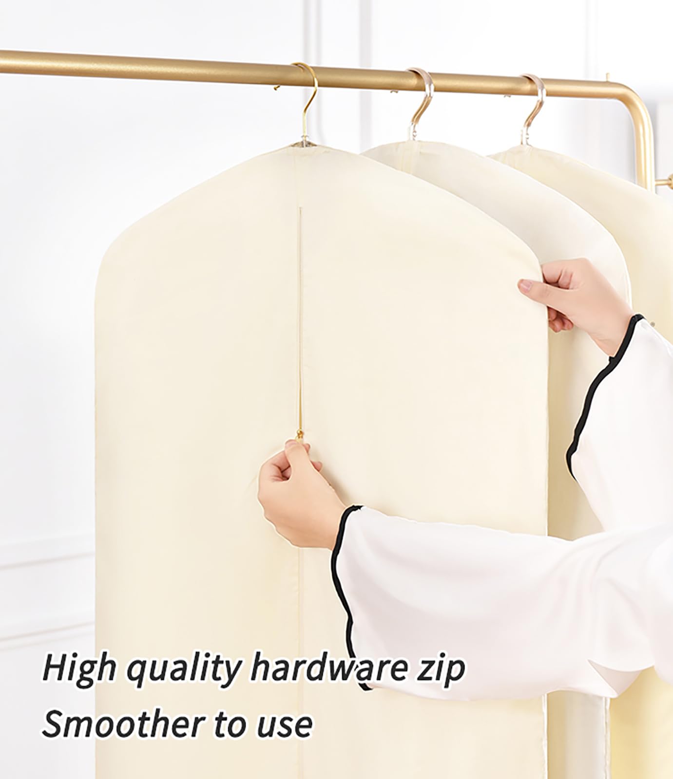 Baumwollkleidersack, 3 Stück Hängende Kleidersäcke Atmungsaktive Anzugtaschen Mit Metallreißverschluss Kleiderhüllen Für Pelz, Nerz, Daunenmäntel(Size:100×58cm,Color:Breiter)