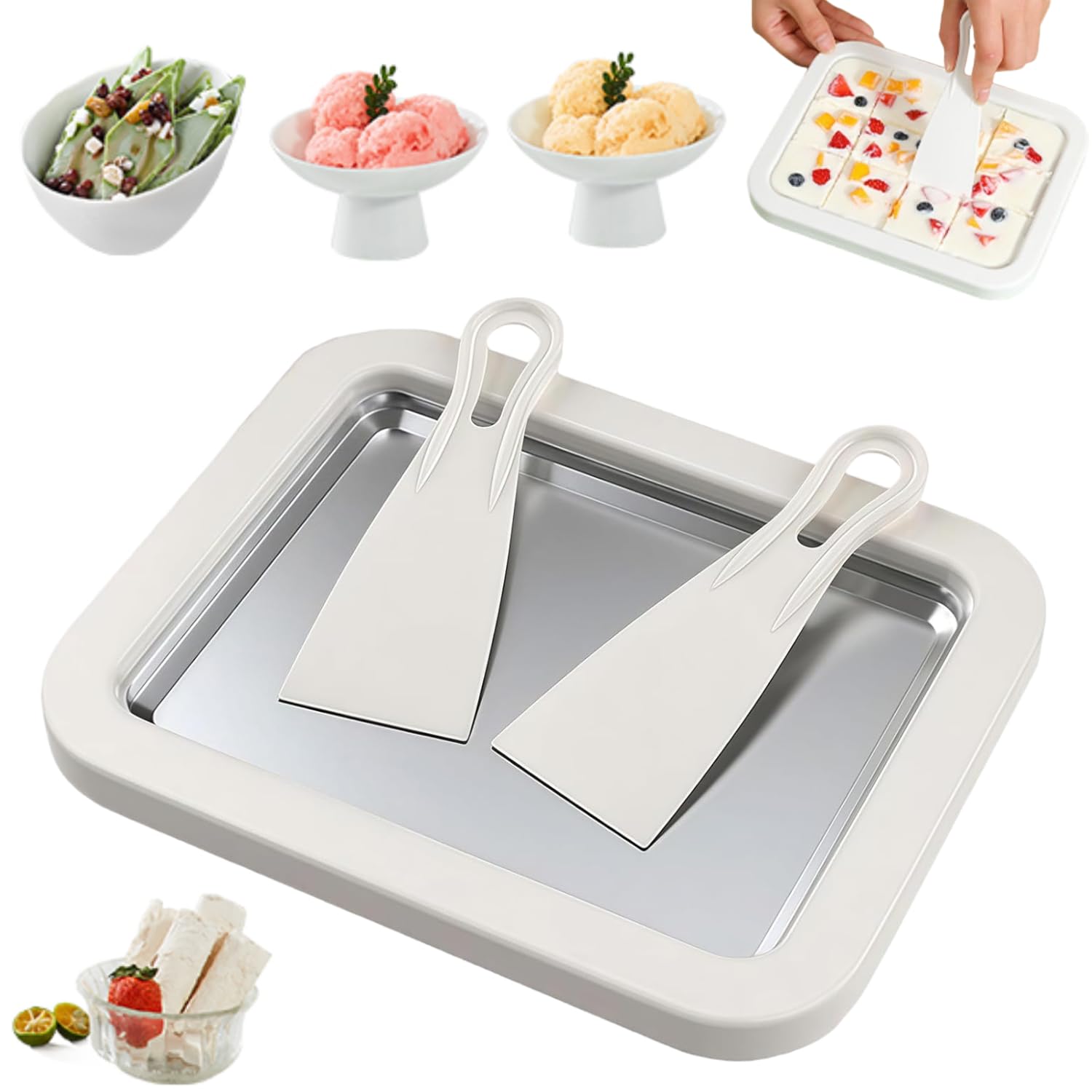 Heimgerollte máquina de helado, máquina instantánea de helado con 2 espátulas, bandeja de helado DIY para helado enrollado, helado suave, granizados, yogur helado, sorbete de frutas y gelato