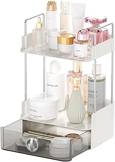 Small Makeup Vanity Organizer with Drawer, 2-Tier Bathroom Countertop Or...