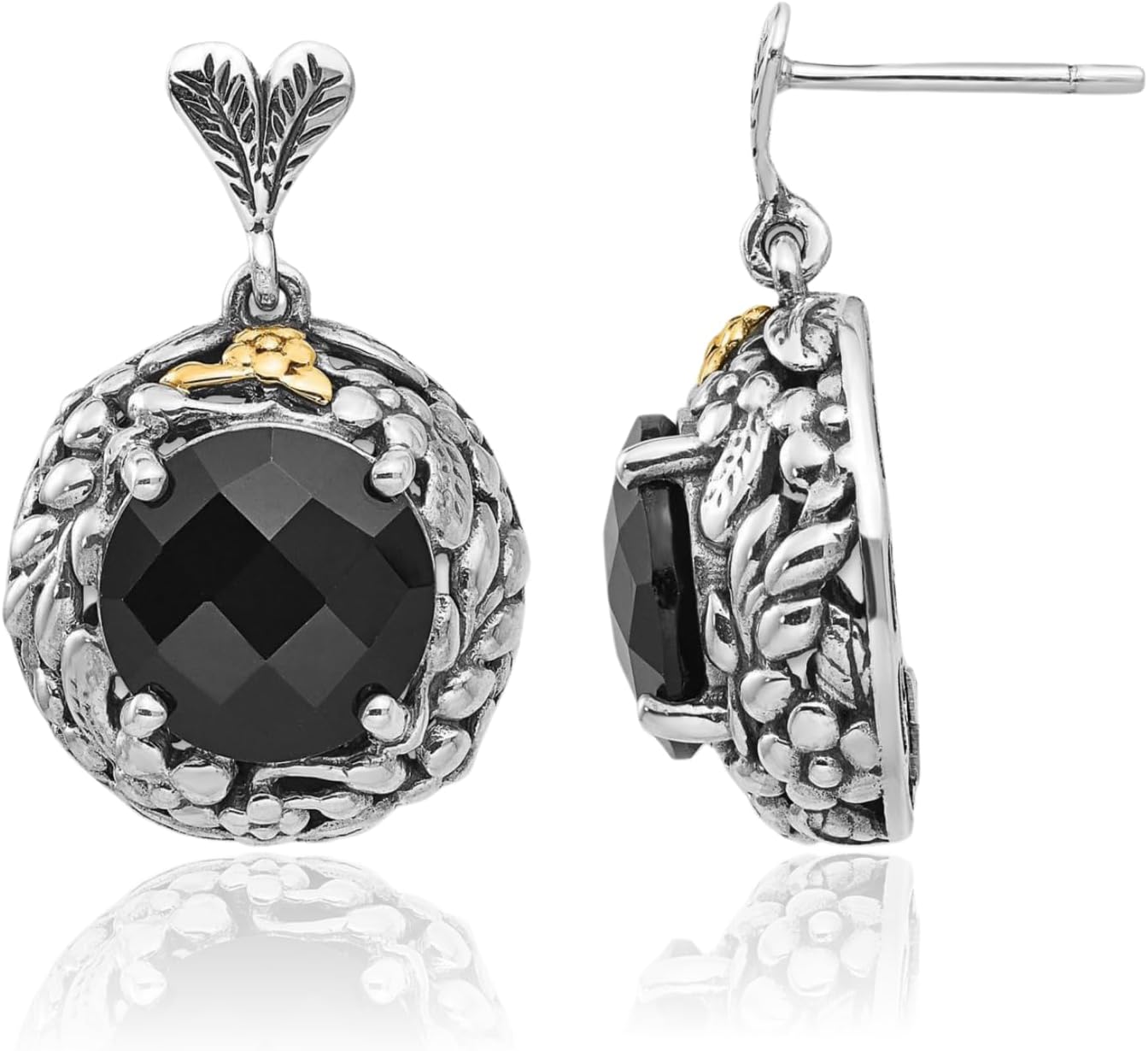 IceCarats 925 Sterling Silver Vintage Black Onyx Medium Drop Earrings 26mm 1 inch Prong Set, Butterfly Back, Textured For Her