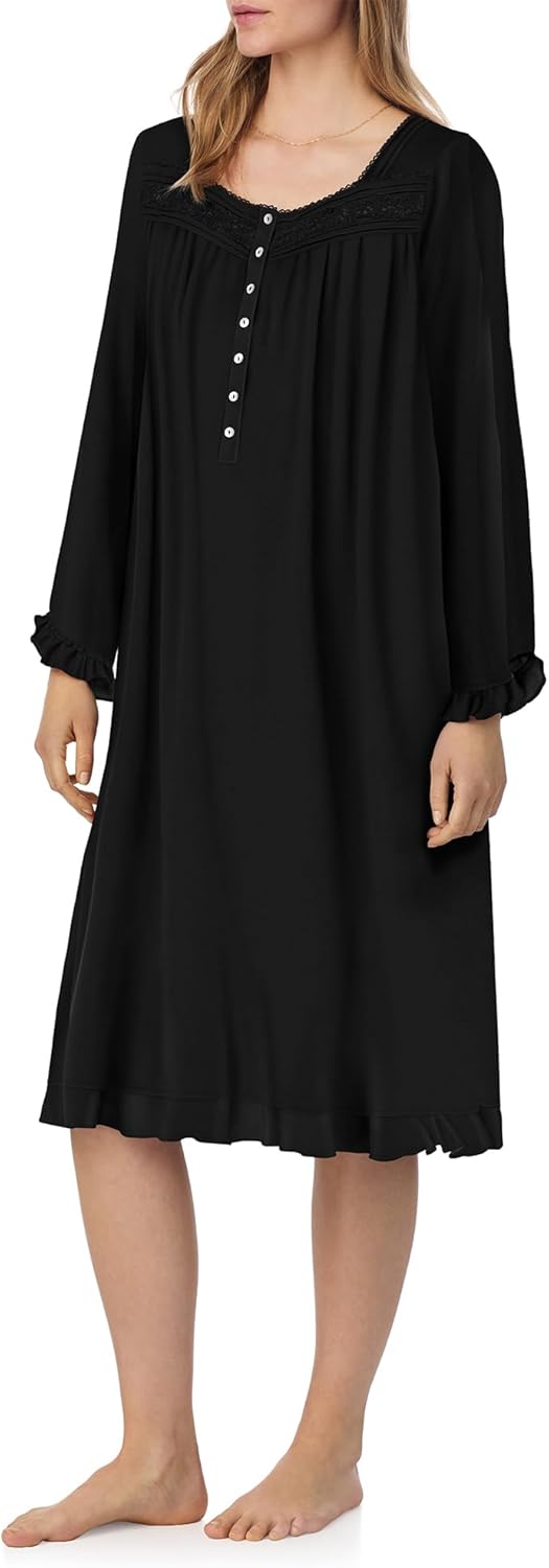 Eileen West Midi Nightgown for Women - Soft Tencel Modal Jersey Knit 42" Long Sleeve Sleep Dress