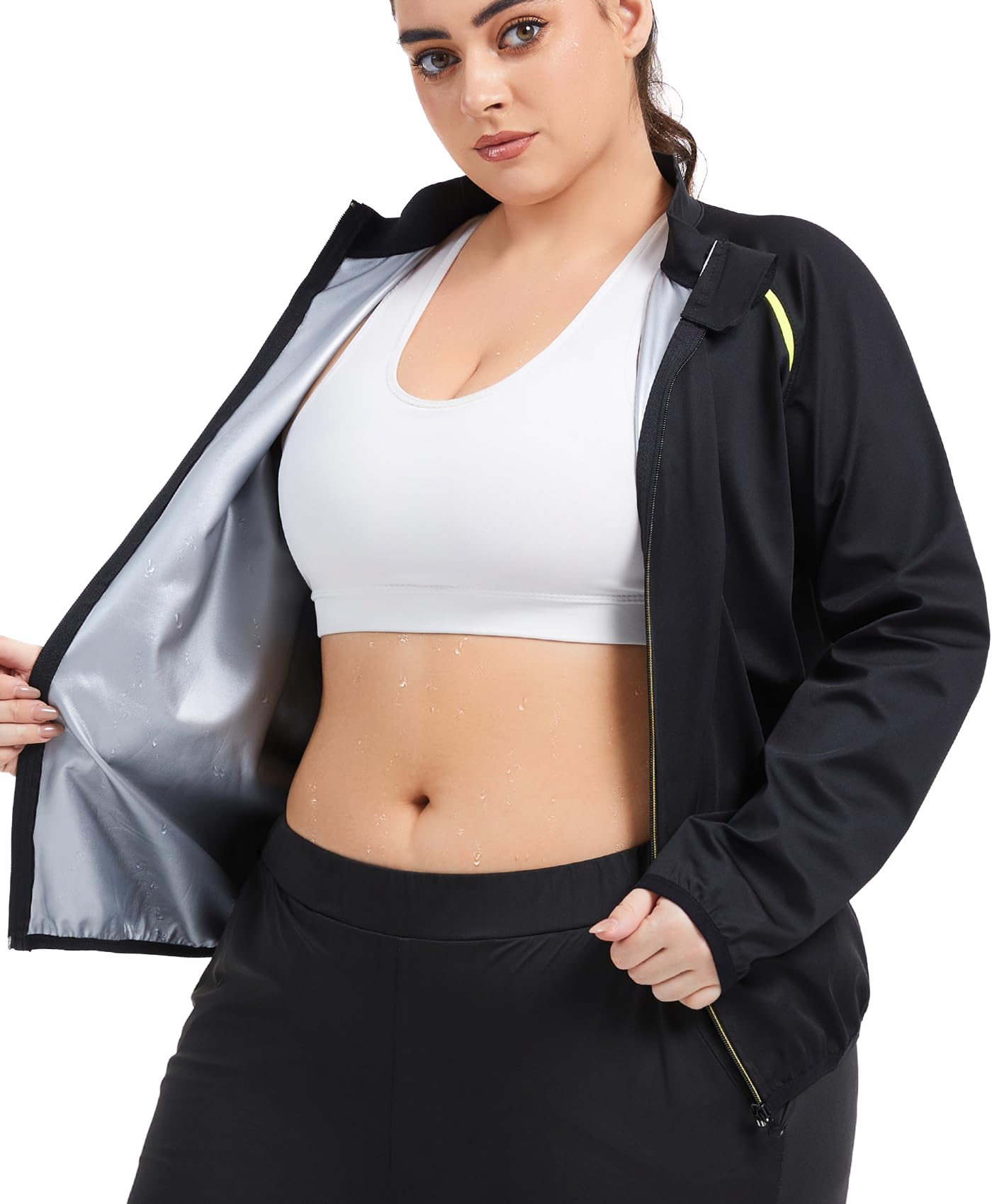 Photo 1 of NINGMI Sauna Jackets Women Plus Size Sweat Suit Zipper Sauna Shirt Long Sleeve Body Shaper Gym Exercise Top with 1XL-5XL