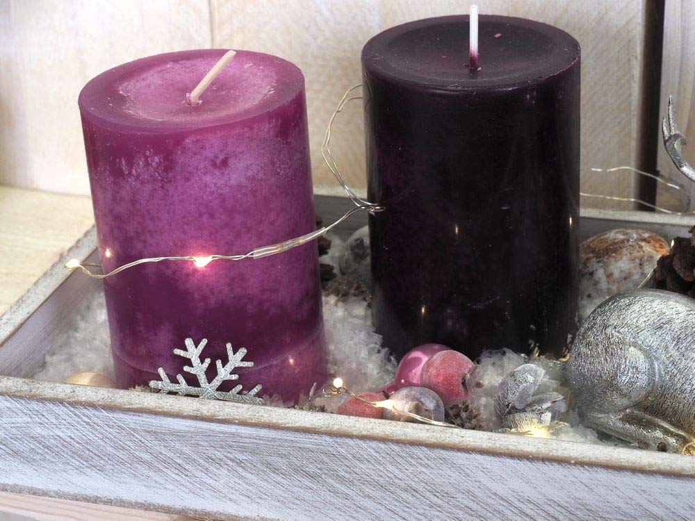 ZauberDeko LED Adventsgesteck Weihnachtsdeko Tablett Holz Hirsch Silber Rosa Beere Lichterkette 40cm