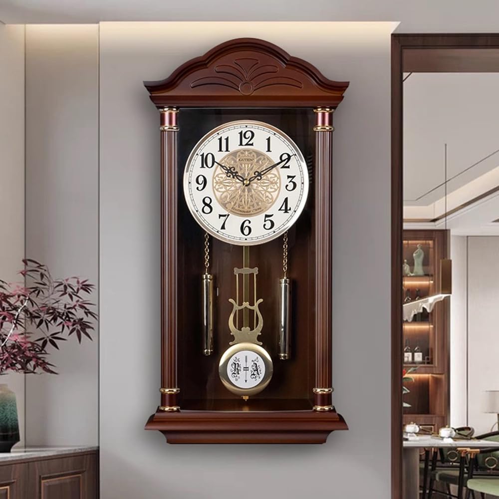 Reloj de pared con péndulo que funciona con pilas, reloj de pared grande colgante con péndulo, reloj de péndulo silencioso, reloj de pared para decoración de sala de estar, oficina y decoración del