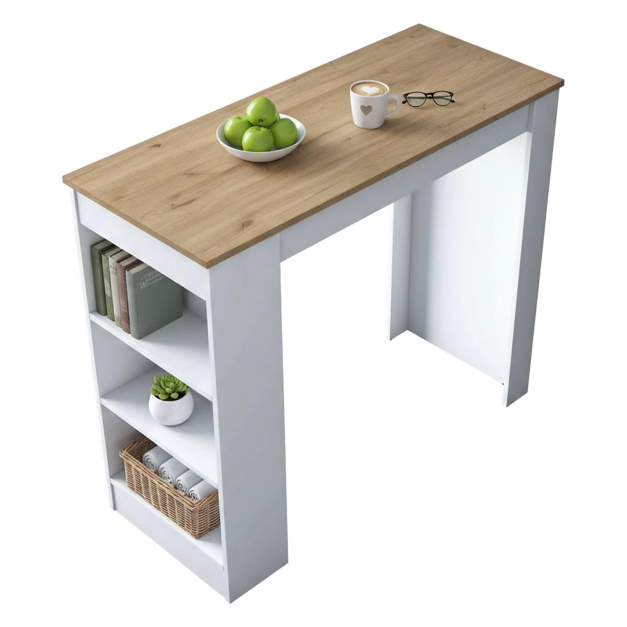 Dmora - Tavolo fisso Navi, Ripiano da cucina, Consolle per sala da pranzo, Ripiano rettangolare fisso, 120x50h100 cm, Noce e Bianco