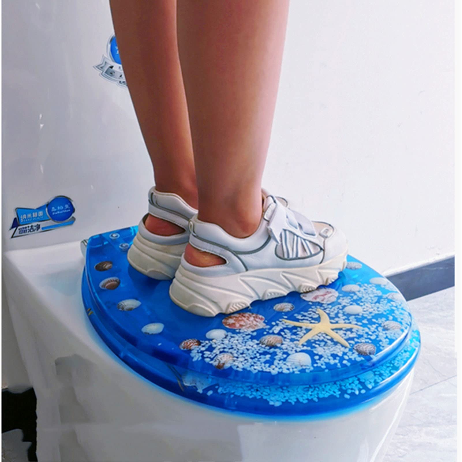 Sedile per Adulti E per Bambini in Resina, Sedile 3D Oceano, Sedile Oceano 3D, con Cerniera Regolabile in Acciaio Inox, per O/V/Toilette a Forma di U (Color : B)