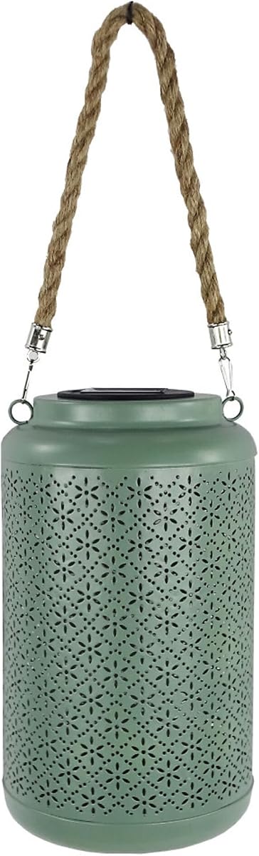 Alpine Corporation SKY668SLR-HH-GN Linterna decorativa colgante solar con luces LED, decoración para patio y terraza, 10" H, verde