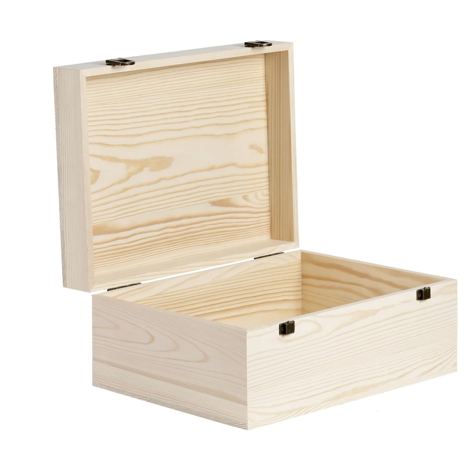 Scatola in legno grezzo con coperchio incernierato e chiusura frontale, scatola rettangolare non verniciata in legno fai da te per gioielli e monete
