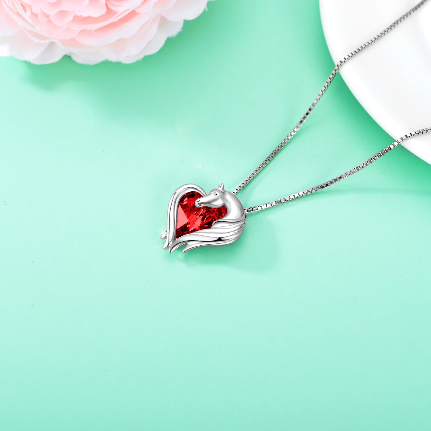AOBOCO Horse Necklace 925 Sterling Silver Horse Lovers Heart Pendant with Crystal Animal Jewelry Gift for Women - Image 3