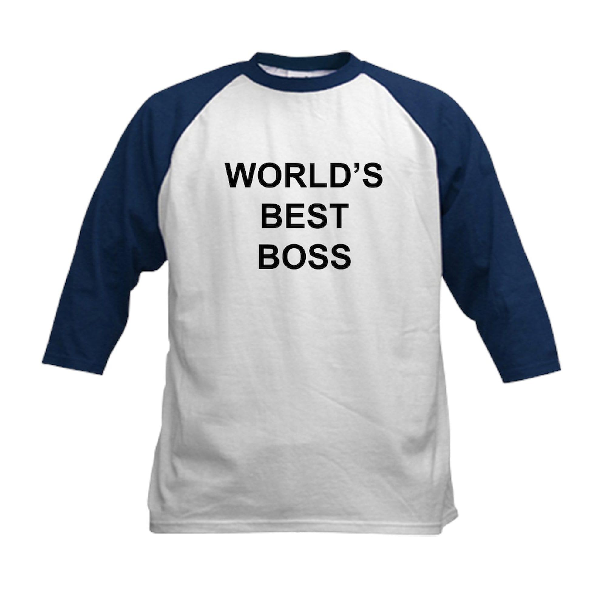 CafePress World's Best Boss Kids Baseball Jersey Kids Cotton Baseball Jersey, 3/4 Raglan Sleeve Shirt Navy/White