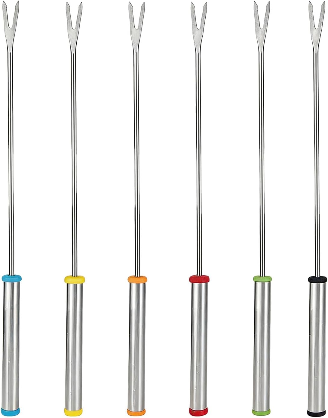 6Pcs Fondue Forks With Handle,Fruit Fork Set,Color Fondue Sticks Set For Grill Cake Chocolate Meat Fruits Cheese Fountain Roast Marshmallows Dessert