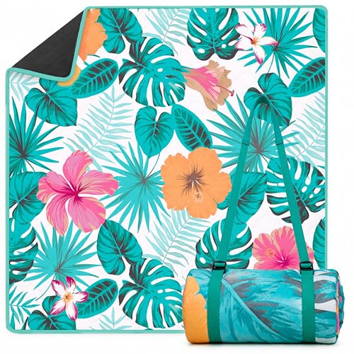 Twinzee Picknickdecke 200x200 cm Wasserdicht - Waschbare Stranddecke XXL für Strand, Camping, Outdoor - Strandmatte Gepolstert Kompakt. Leicht zu Tragen - Floral