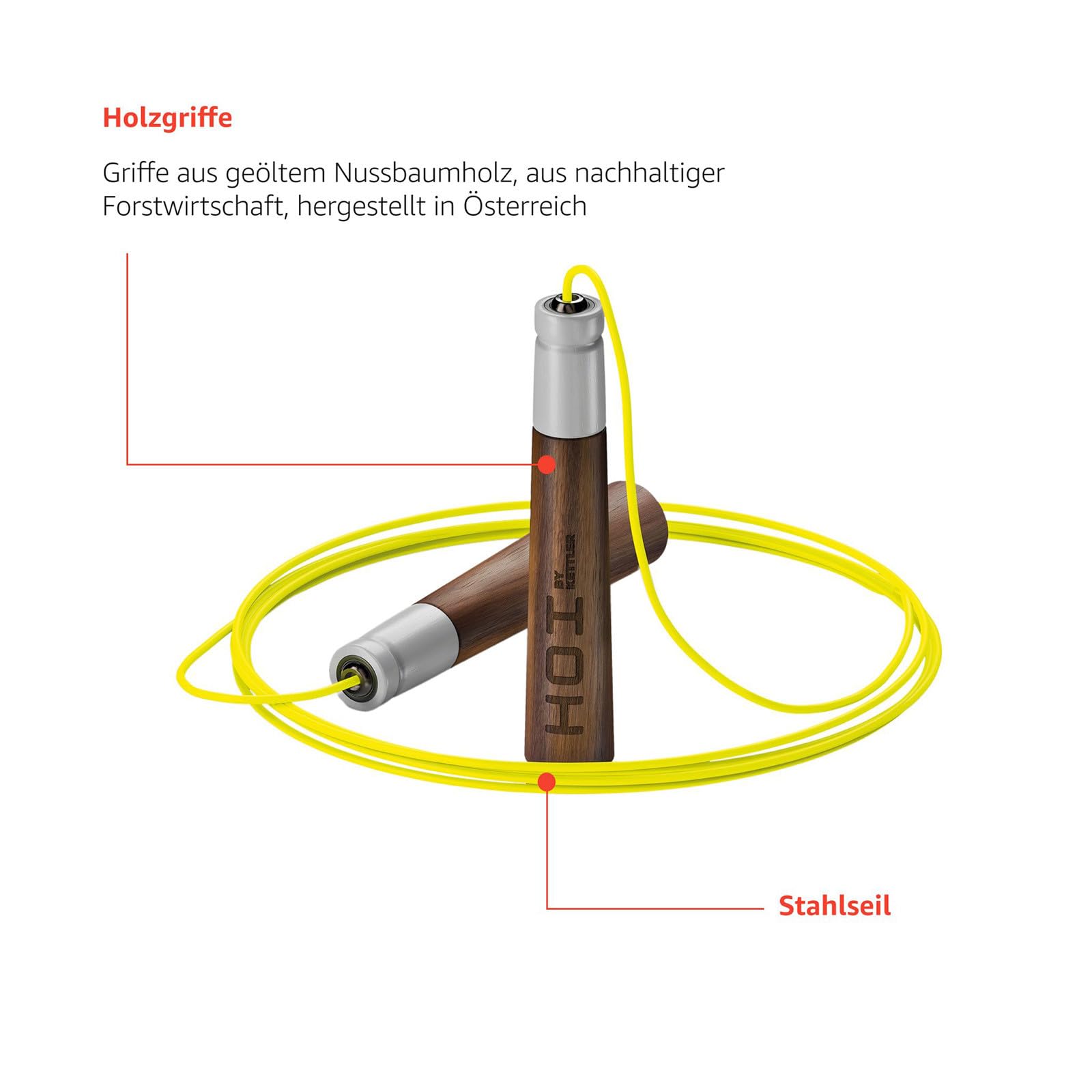Kettler Springseil, Griffe aus Nussbaumholz, Präzisionskugellager, für intensive Workouts