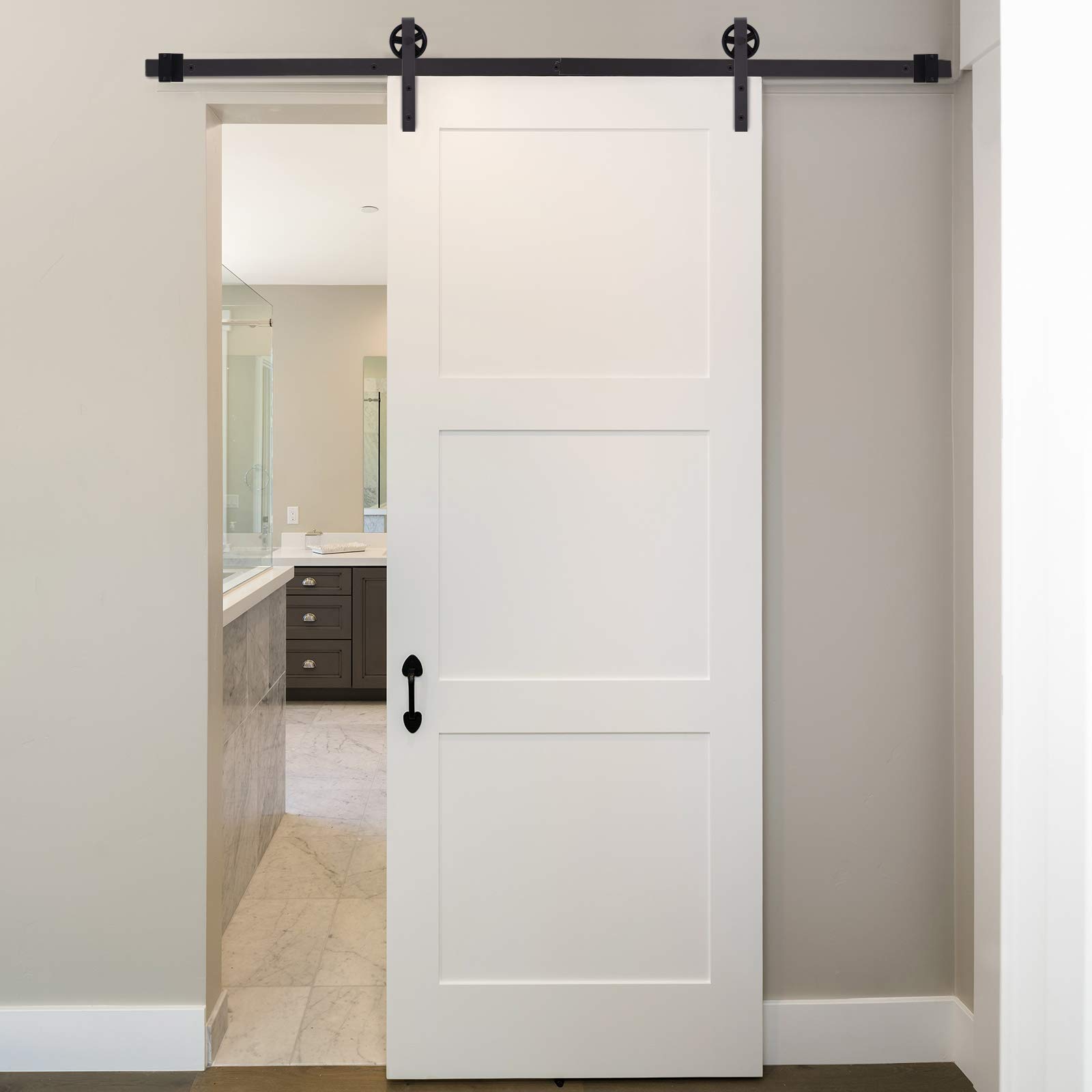 HOMCOM Kit de Rail pour Porte Coulissante en Acier au Carbone 183 cm Café | Quincaillerie Grange à Porte Coulissante