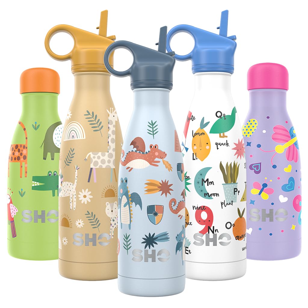SHO Kids Bottle, Original 2.0, Ultimate Insulated, Double Walled Stainless Steel Vacuum Flask & Water Bottle