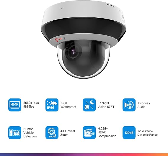 Anpviz 4MP PoE PTZ IP Camera, Dome Wired Security Camera, 4X Optical Zoom