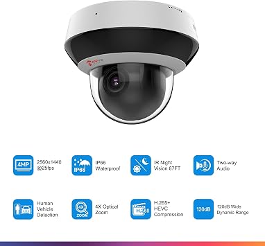 Anpviz 4MP PoE PTZ IP Camera, Dome Wired Security Camera, 4X Optical Zoom