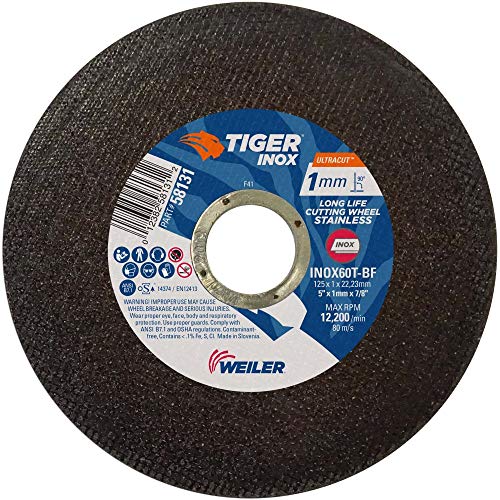 Roue de coupe fine Weiler Tiger INOX UltraCut Type 1 disque de tronçonnage meuleuse 5 pouces