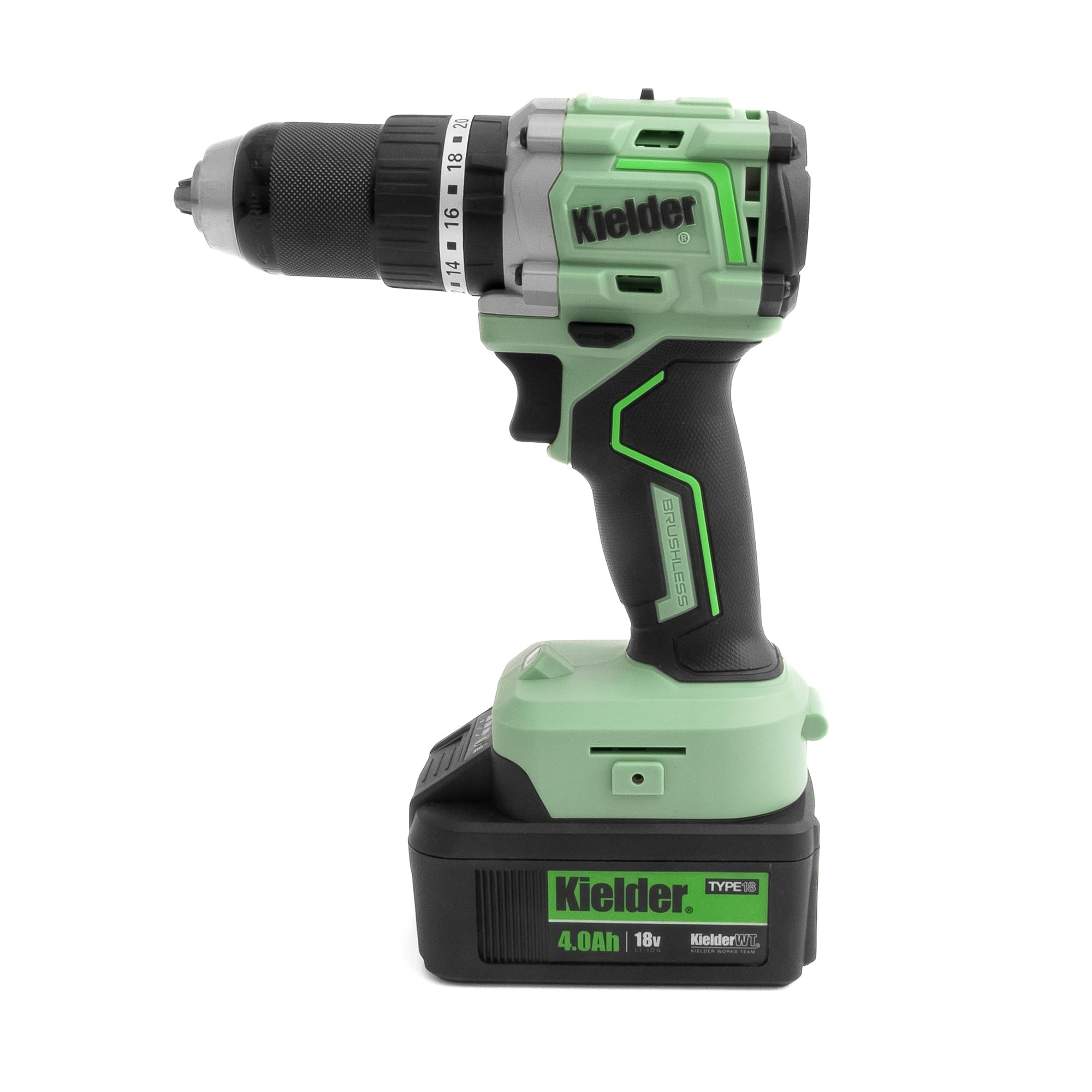 Kielder KWT-020-03 TYPE18 Kit de perceuse combiné ultra compact 18 V 13 mm 75 Nm, 2 batteries 4,0 Ah, chargeur, clip ceinture et étui de transport Pro