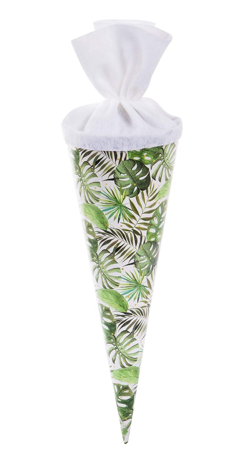 goldbuch 93 428 Monstera Sibling Bag, School Cone with Monster Pattern, Varnished Cardboard, Gift Packaging with White Felt Closure (without Sealing Strap), Round Sweets Bag, Length 35 cm, Diameter — image 1