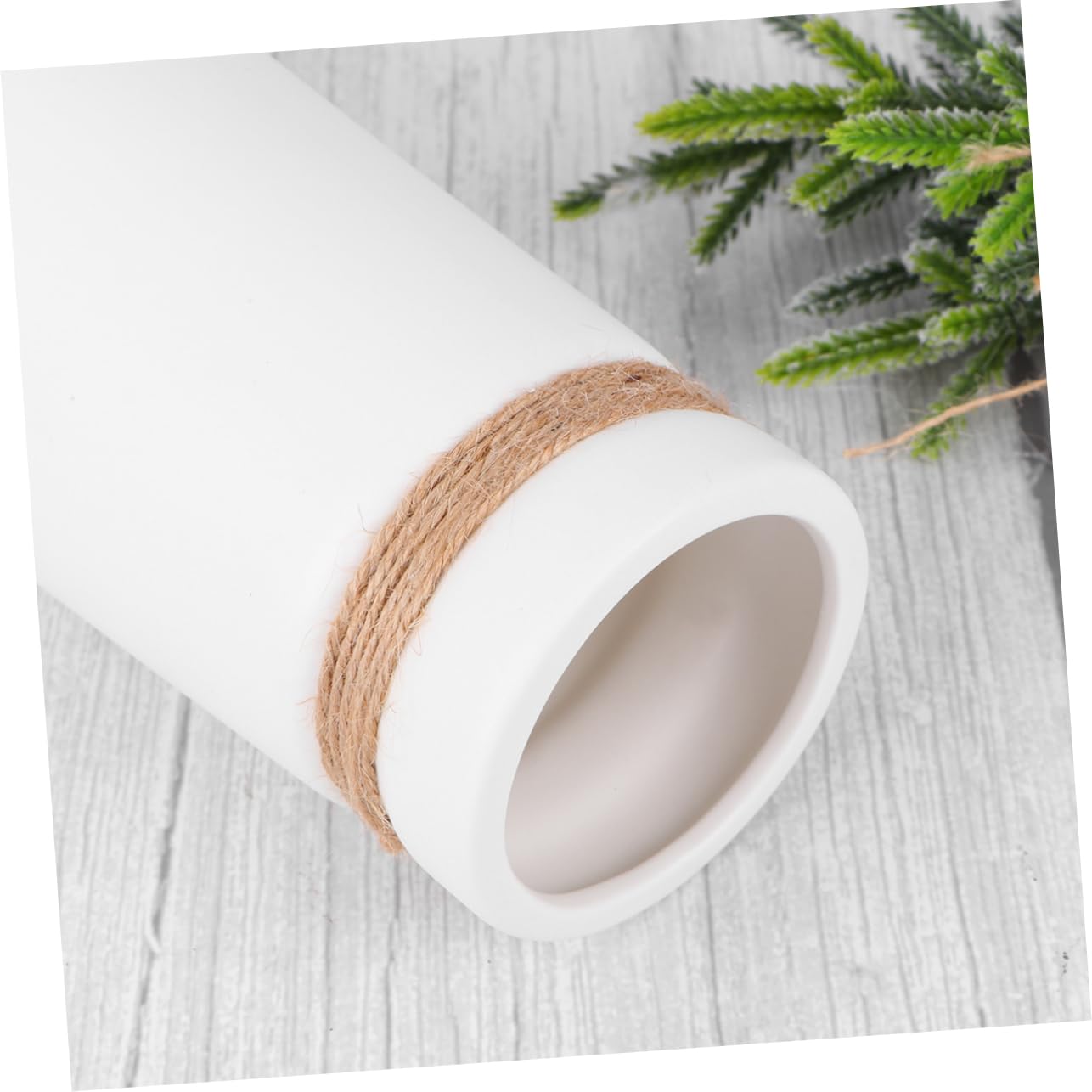 Jarrón de Cerámica Blanco Cuerda para Decoración de Escritorio | Estilo Moderno y Creativo, Pieza de Hogar sin Plantas, Acabado Sencillo