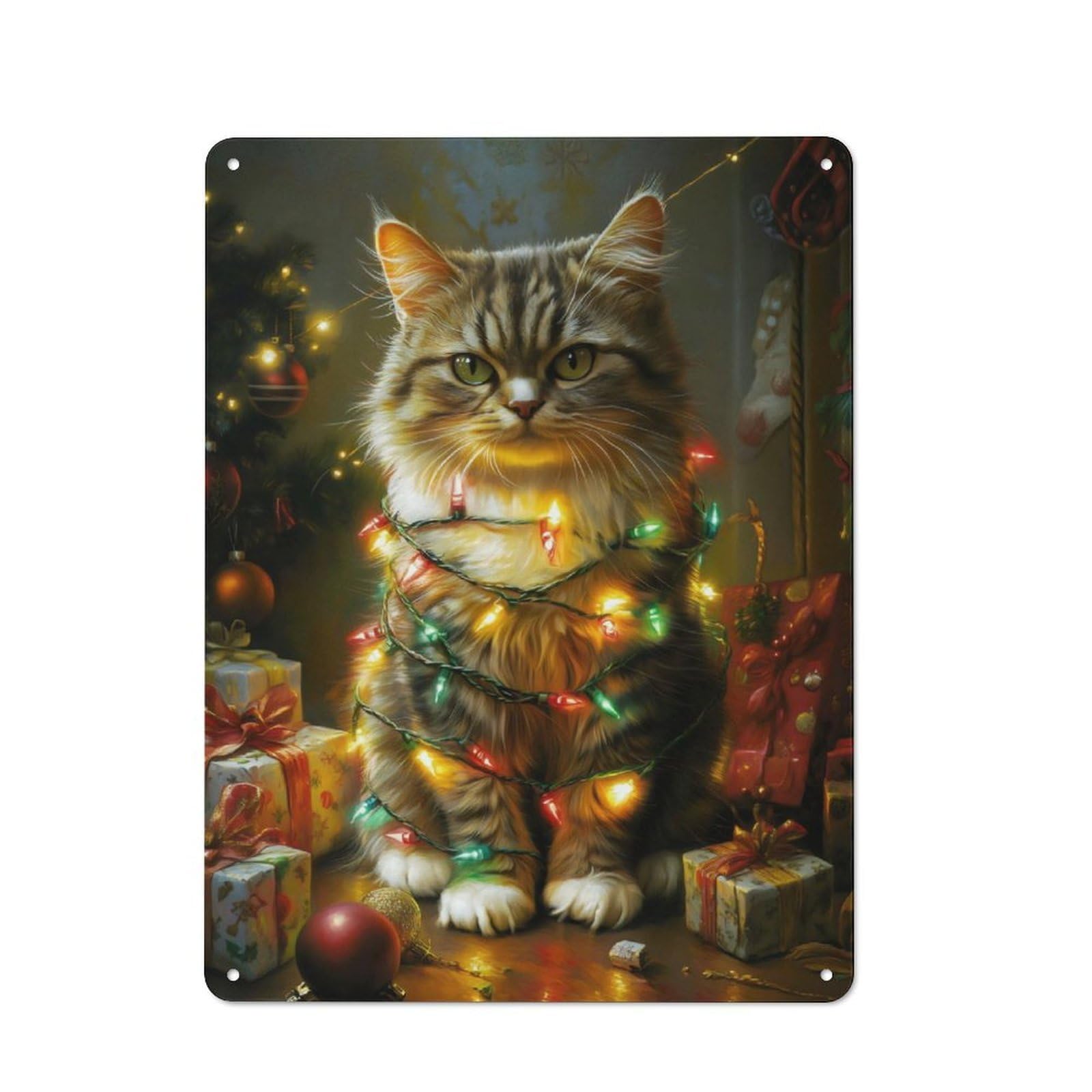 Junmoney Christmas Cat 40X30cm Vintage Metal Plaque With For Garage Or Workshop, A Christmas Gift For People Styling Garage And Workshop
