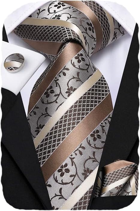 Hi-Tie 63" 70" Ties for Men Silk Extra Long Mens Ties Set and Pocket Square Cufflinks Paisley Necktie Business Wedding