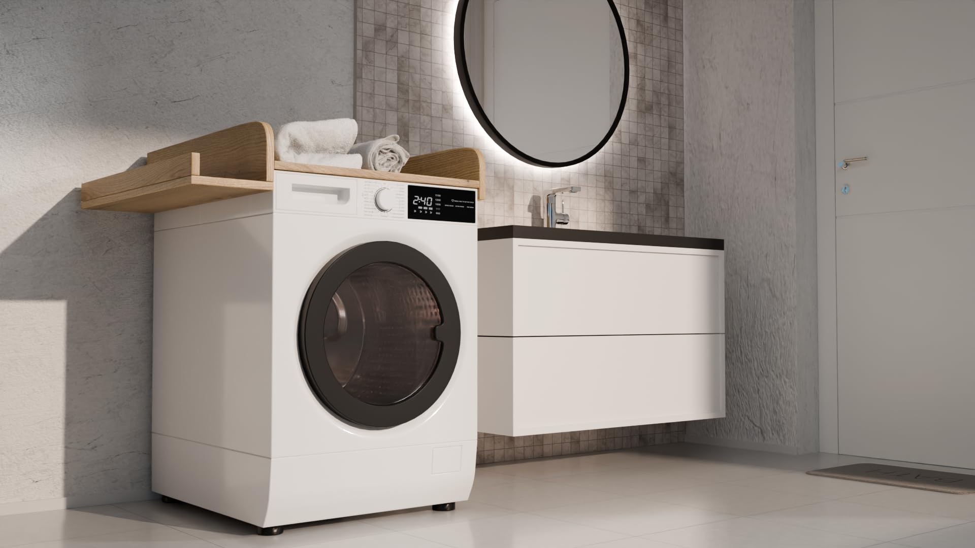 Plan à langer pour machine à laver - Matelas à langer 60x70 cm - Panneau de bois laminé - Évoquer le chêne - 82x72x10 cm - Plan à langer sûr & peu encombrant