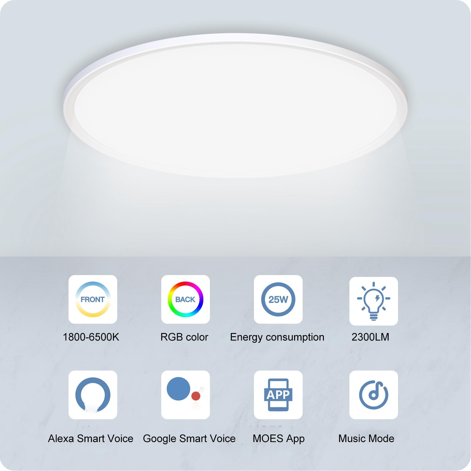 Jeanoko Plafón Inteligente WiFi 25W Luz Fría y Cálida para Habitaciones Infantiles Elegante Diseño Ultrafino Blanco