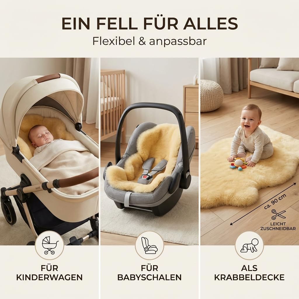 LANABEST Babyfell Echtes Merino Lammfell Premium Qualität waschbar chromfrei ca. 90 cm