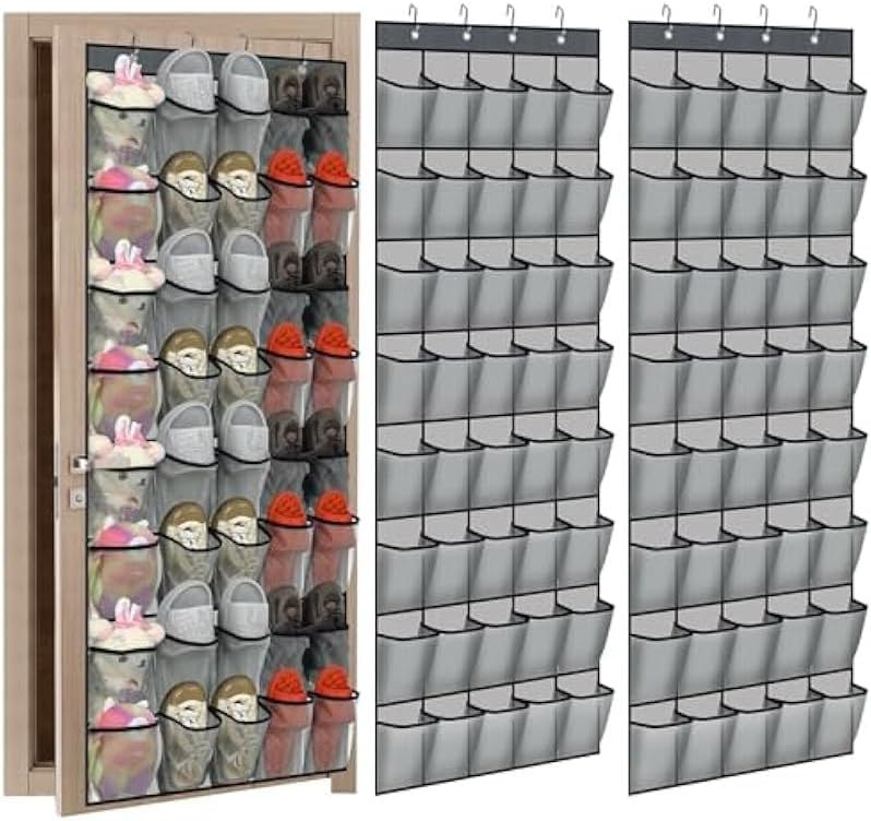 3 Pack Over Door Shoe Organizers With 35 Pockets, Spacious Non-Woven Mesh Storage Bags, Efficient Shoe Racks, Ideal For Shoes And Boots, 27.5×65 For Standard Doors