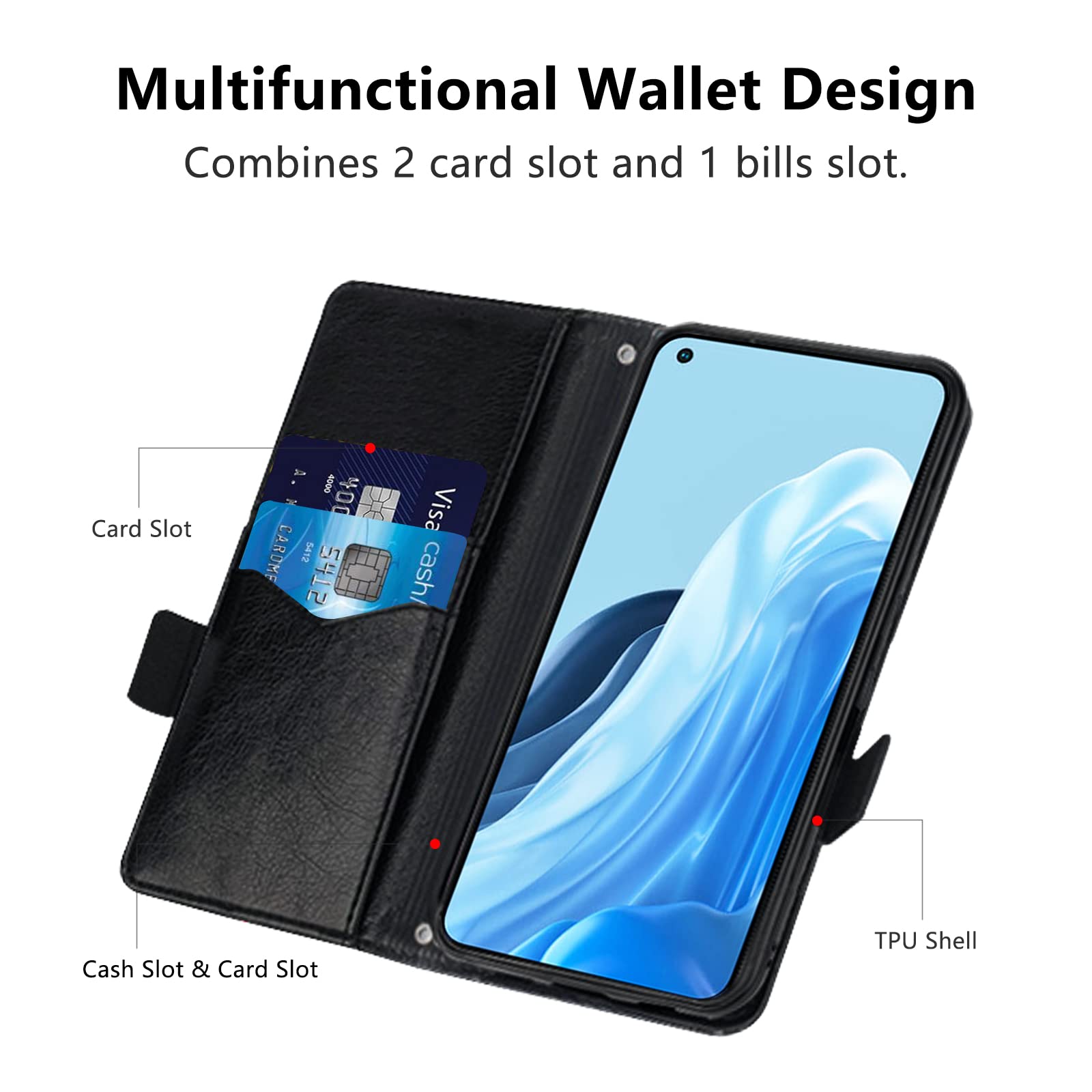 Klapber Custodia per Oppo Reno 7 5G Custodia in pelle per Oppo Reno 7 5G Custodie da Cintura con Slot per Schede e Chiusura Magnetica Guscio in Silicone Cover per Oppo Reno