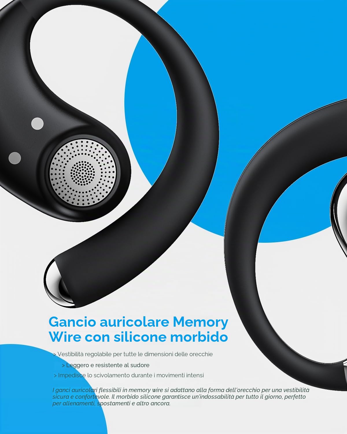 Micool Cuffie open-Ear Bluetooth 6.0, clip on auricolari senza fili con tempo di riproduzione 36H, riduzione del rumore, auricolari vivavoce, vestibilità comoda, per corsa, fitness e viaggi