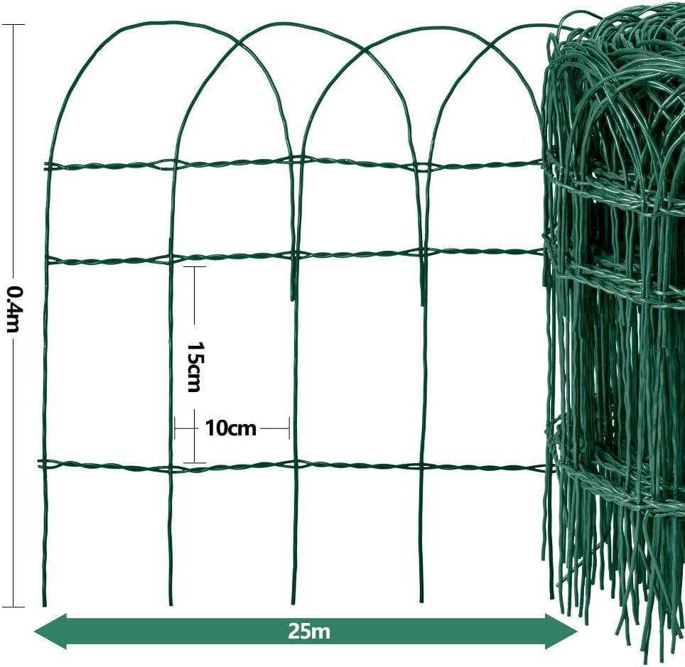 Amagabeli Gartenzaun, 0,4 m x 25 m, grün, 2,95 mm, RAL6005, PVC-beschichteter Metalldraht, rostfrei, für den Außenbereich, für Blumentiere