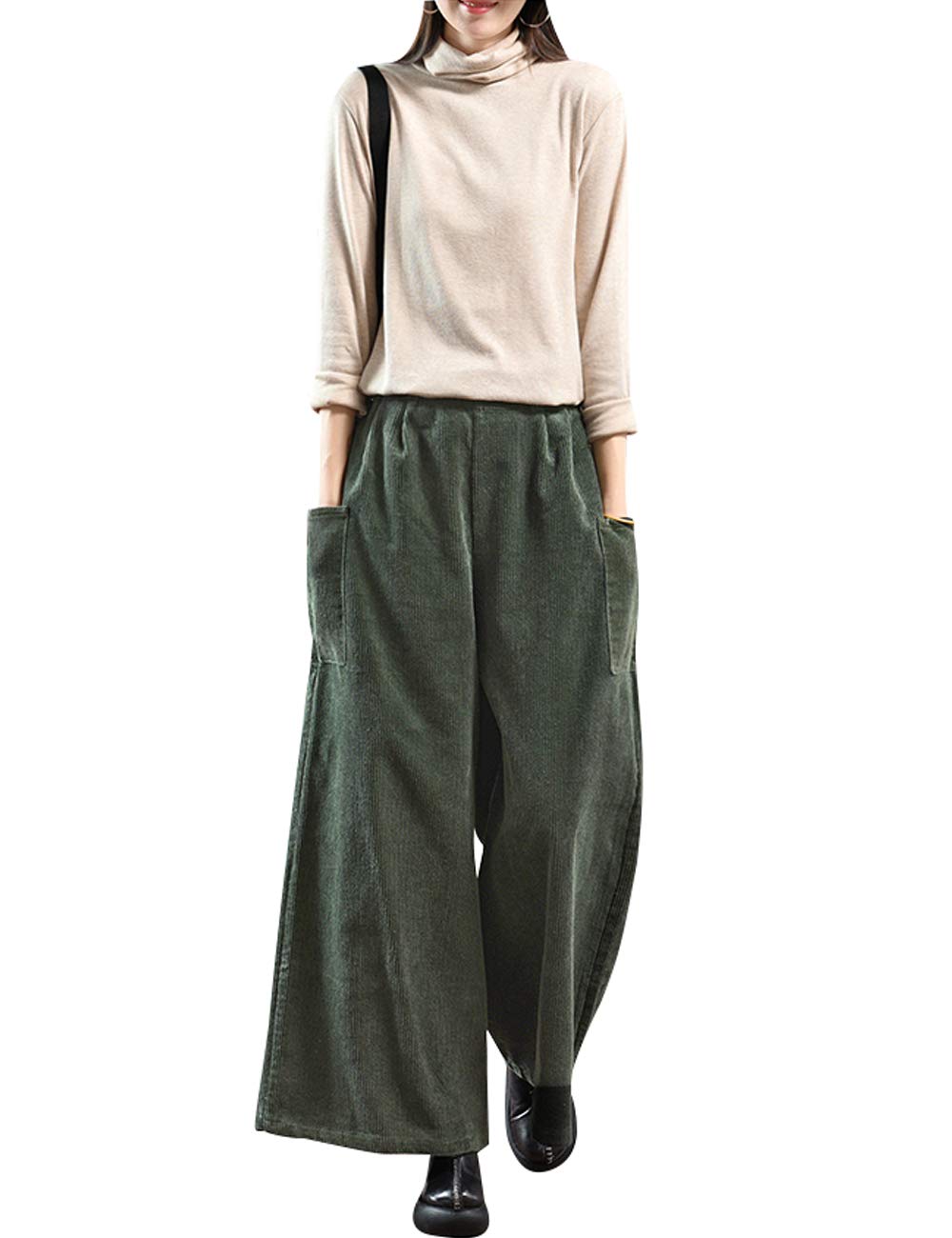 Youlee Donna Inverno Vita Elastica Corduroy Pantaloni Pantaloni a Gamba Larga